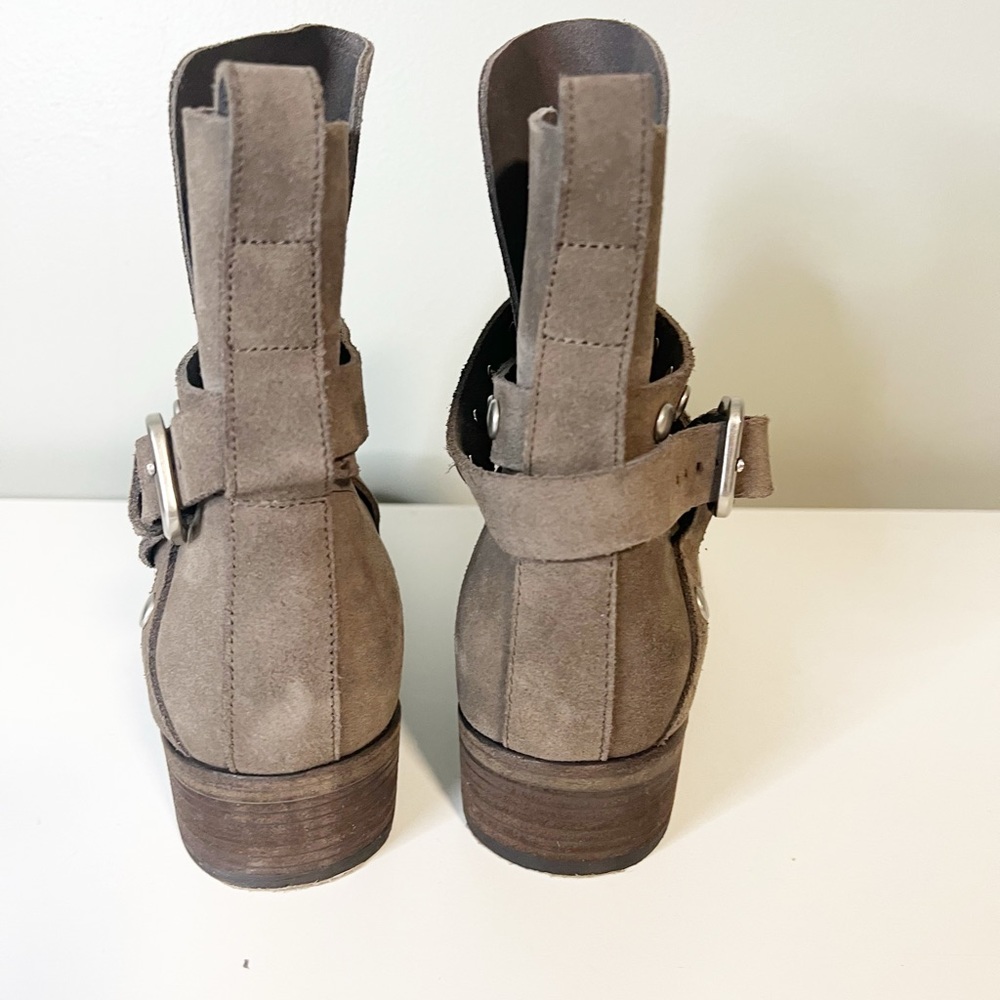 See by Chloe Neo Janis Metal Studded Buckle Suede Taupe Slip On Ankle Boot - Picture 4 of 9